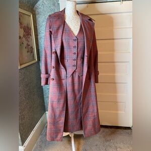 Amazing 4 pc vintage wool red plaid coat vest skirt pants set Alan Austin sz S
